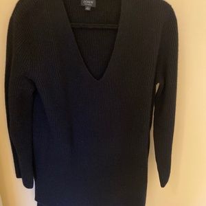 JCrew black cashmere tunic sweater w/tie belt